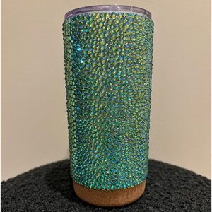 22 ounce rhinstone green blue tumbler handmade